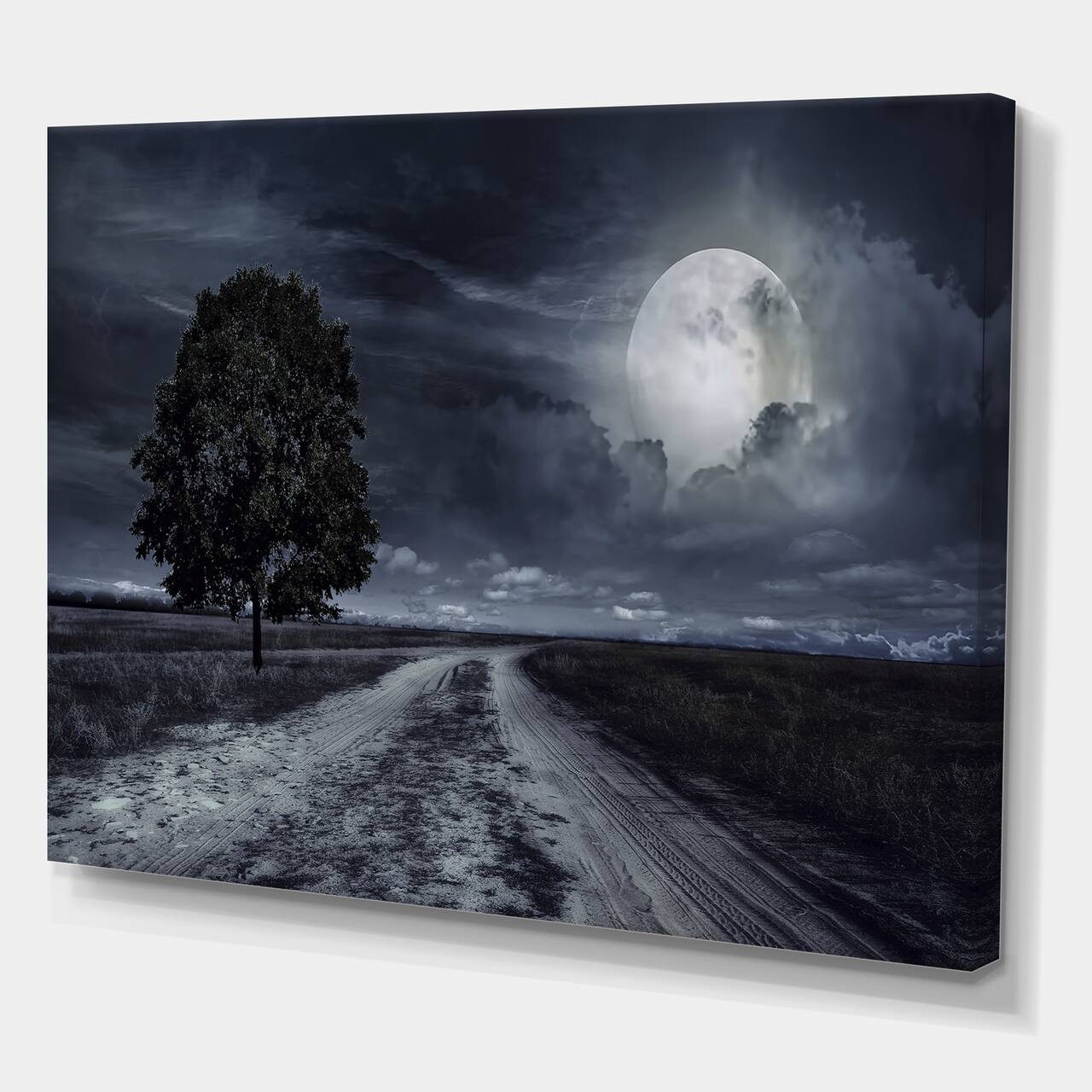 Designart - Paved Road Under A Full Moon - Nautical & Coastal Canvas Wall Art Print